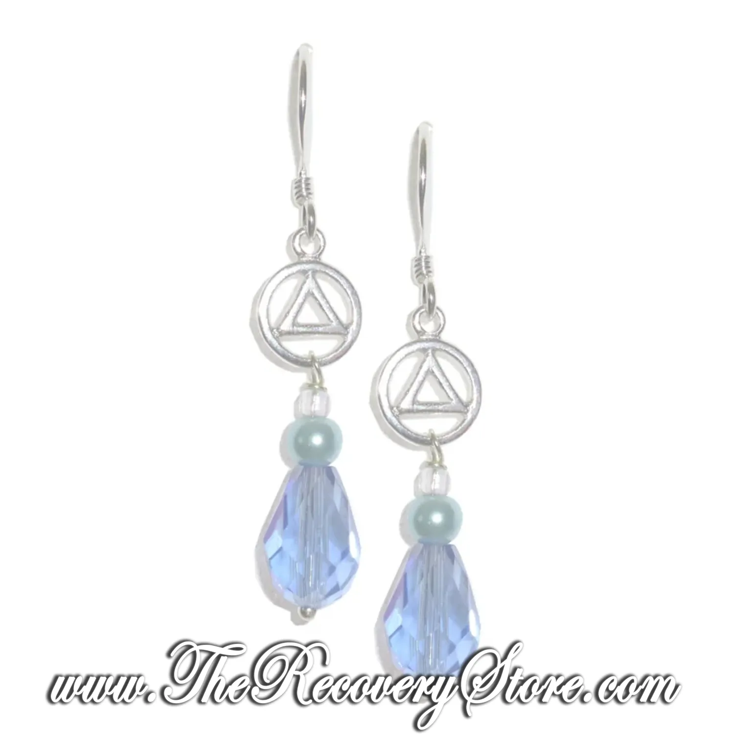 Sterling Silver Small Circle &amp; Triangle Blue Glass Beaded Earrings