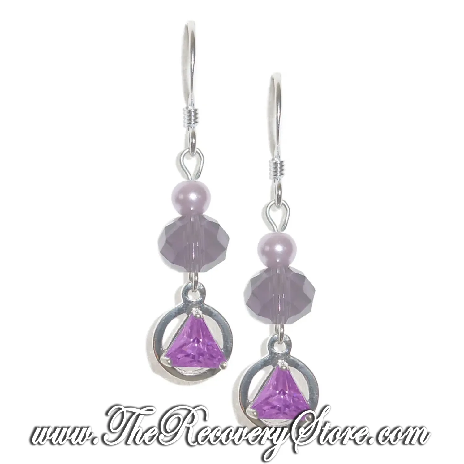 Beaded Earrings Alcoholics Anonymous AA Sterling Silver 5mm CZ Triangle