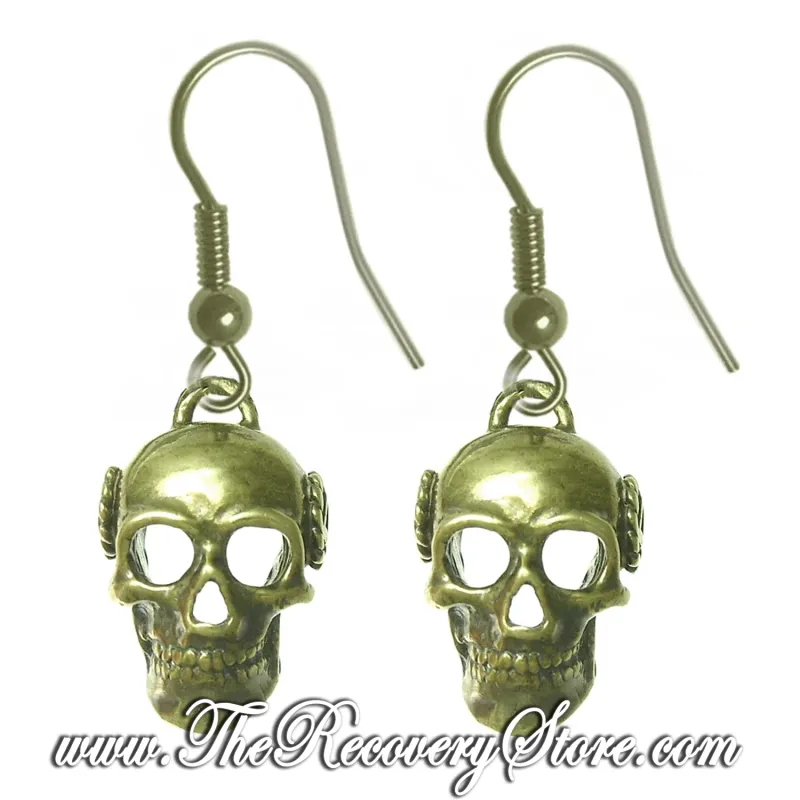 Antique Finish Skull Earrings With AA Symbol