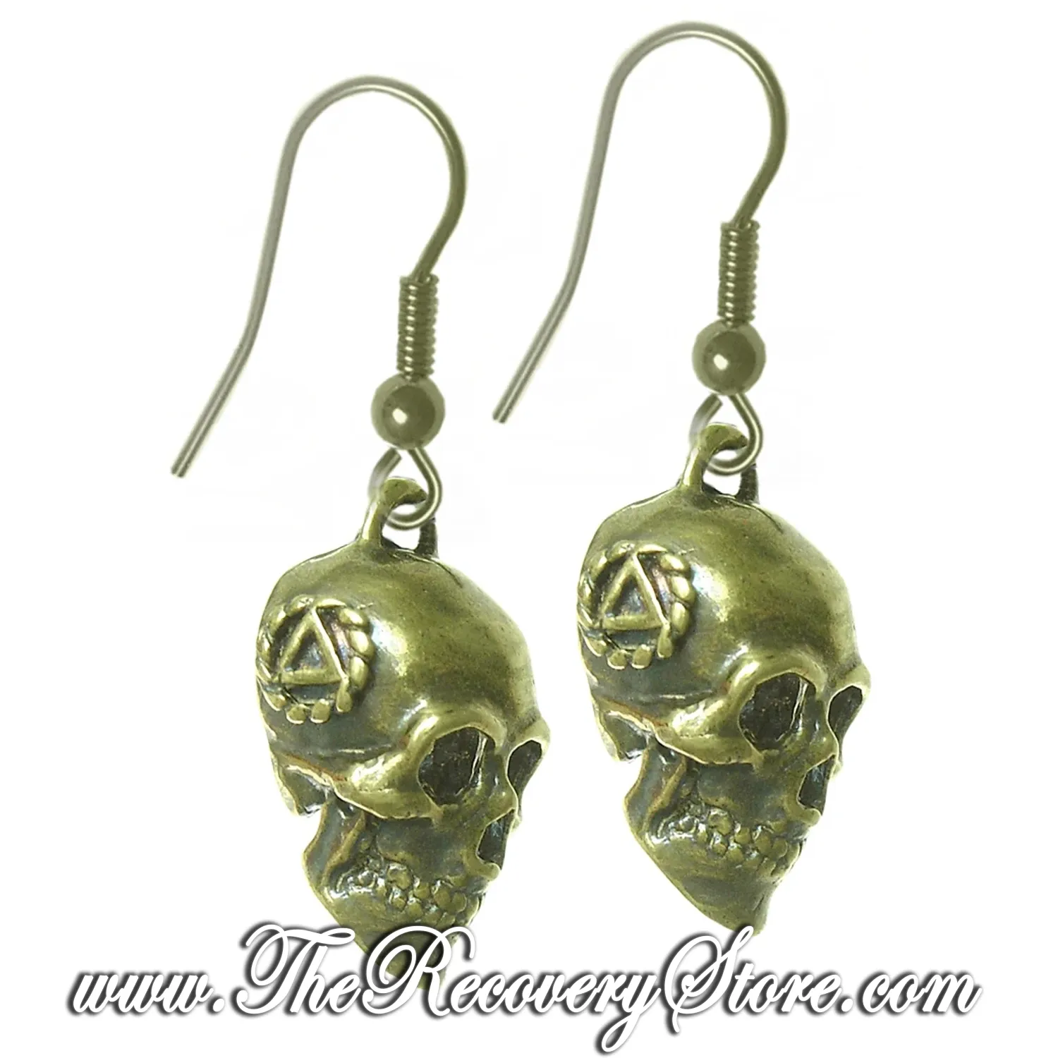 Antique Finish Skull Earrings With AA Symbol