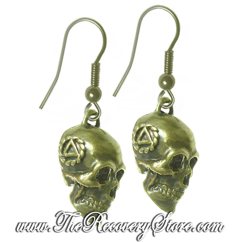 Antique Finish Skull Earrings With AA Symbol