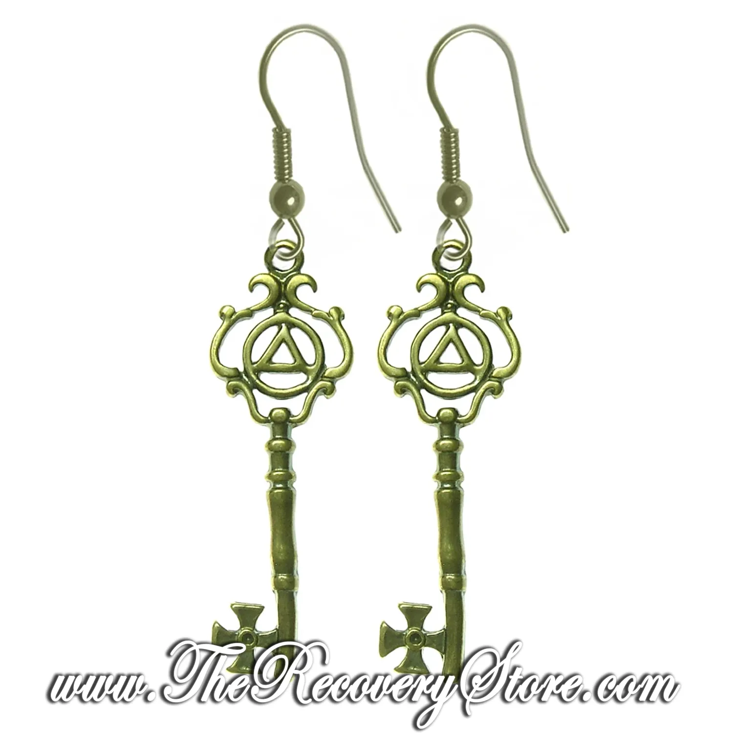 Antique Style Brass AA Key Earrings