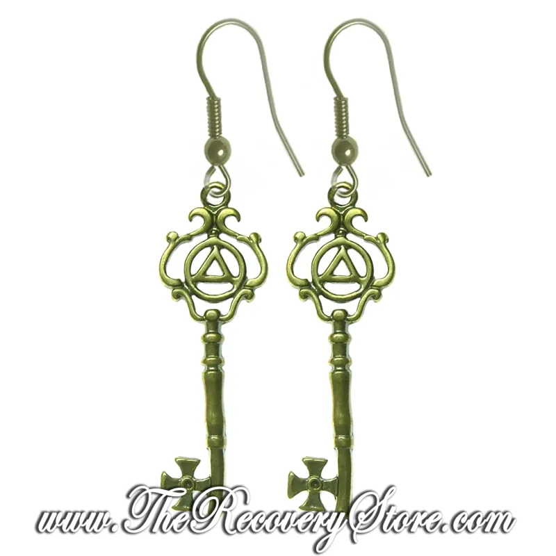 Antique Style Brass AA Key Earrings