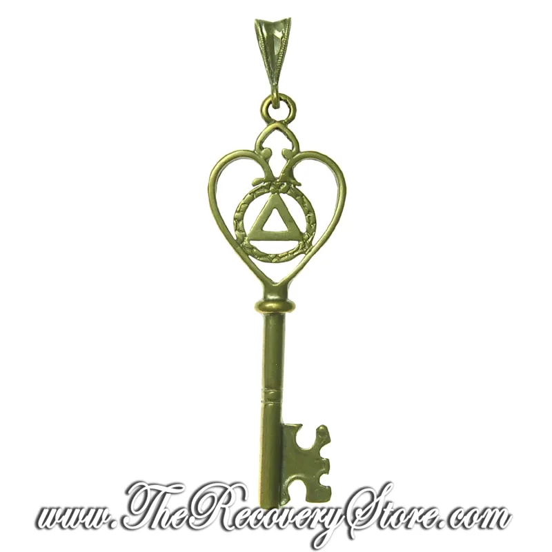 Antique Brass AA Heart Shaped Key Pendant