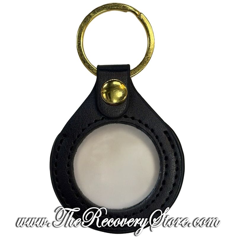 KeyChain 34mm Medallion Leather Holder - Black With Gold