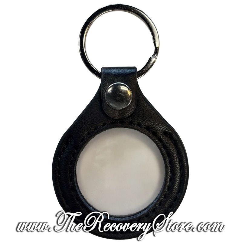 KeyChain 34mm Medallion Leather Holder - Black With Nickel
