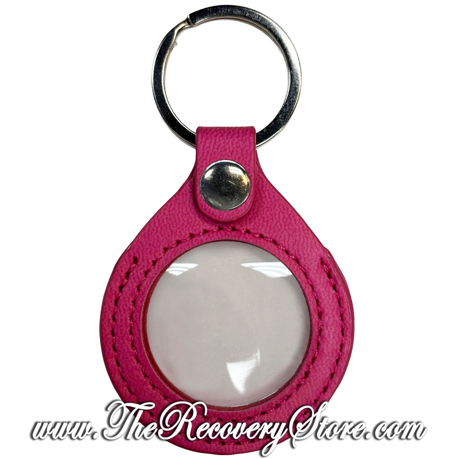 KeyChain 34mm Medallion Leather Holder - Dark Pink With Nickel