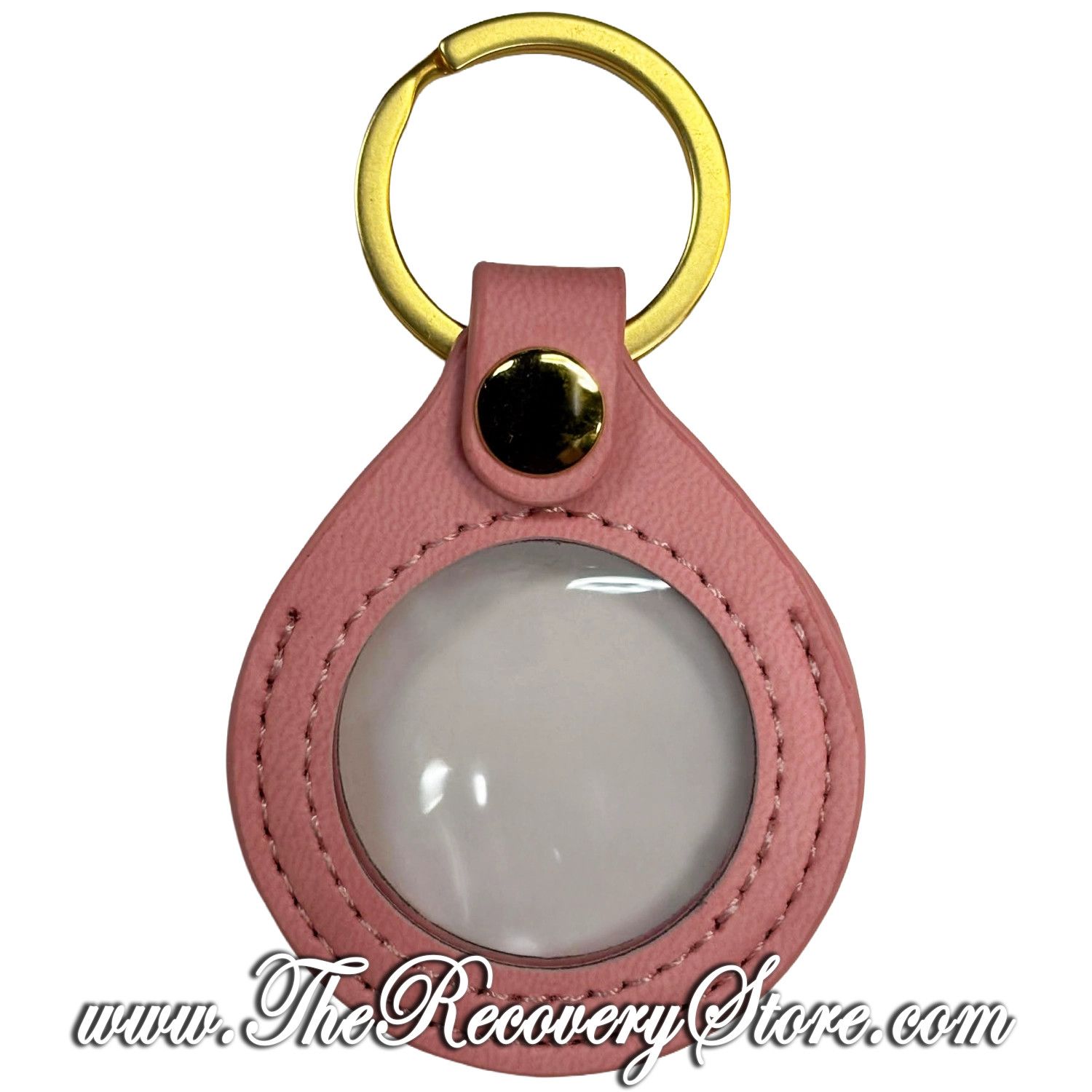 KeyChain 34mm Medallion Leather Holder - Light Pink with Gold