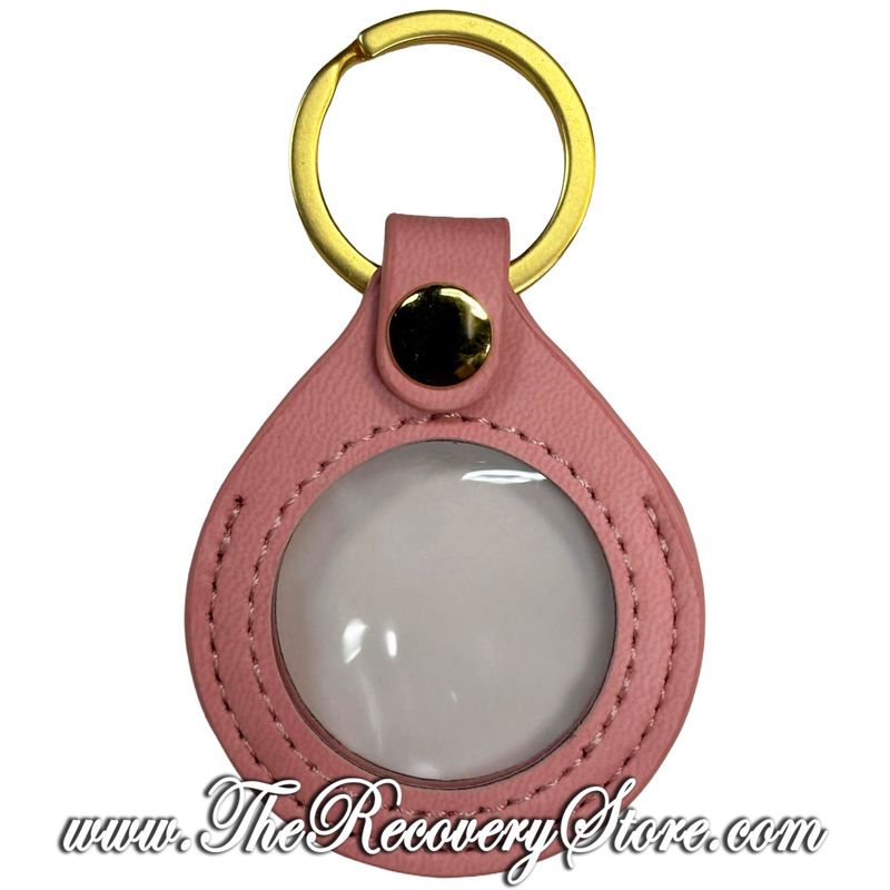 KeyChain 34mm Medallion Leather Holder - Light Pink with Gold