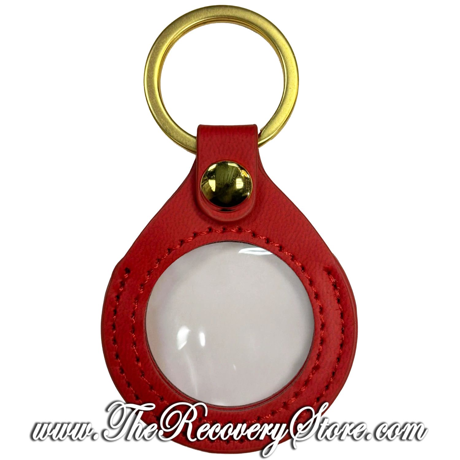 KeyChain 34mm Medallion Leather Holder - Red with Gold