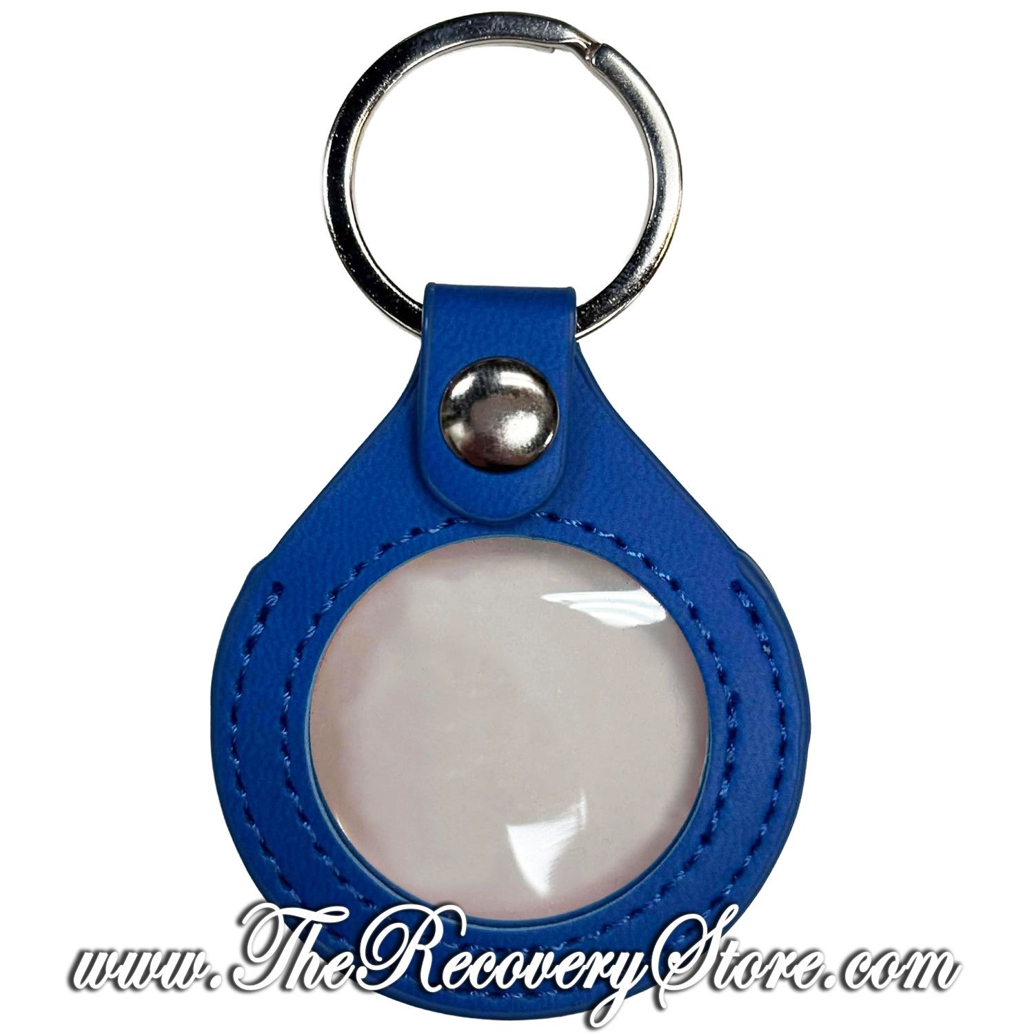 KeyChain 34mm Medallion Leather Holder - Dark Blue with Nickel