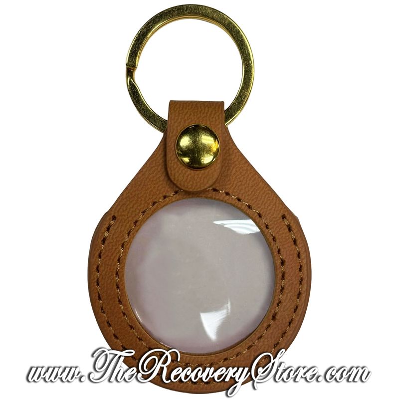 KeyChain 34mm Medallion Leather Holder - Light Brown with Gold
