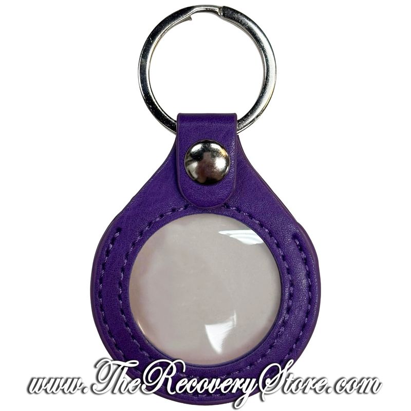 KeyChain 34mm Medallion Leather Holder - Purple with Nickel