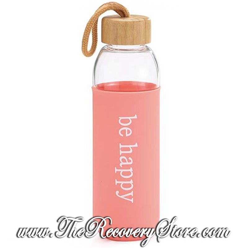 Glass Water Bottle - &quot;BE HAPPY&quot;