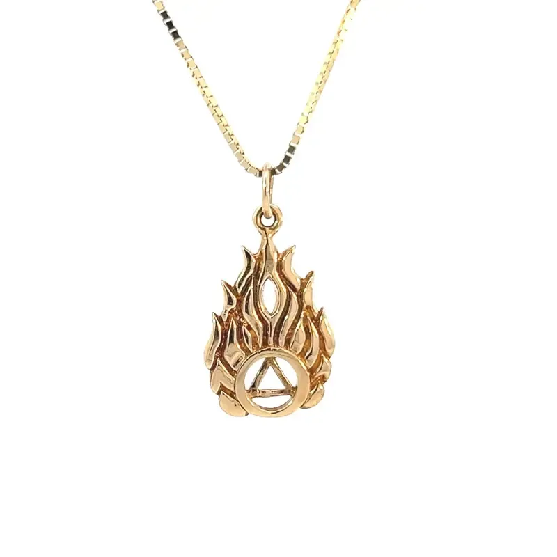 14k Gold AA Symbol in Flames Pendant