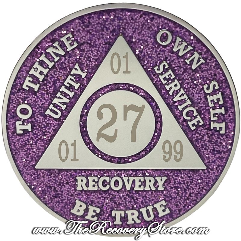 Customizable Light Purple Glitter AA Medallion With Engravable Blank Back
