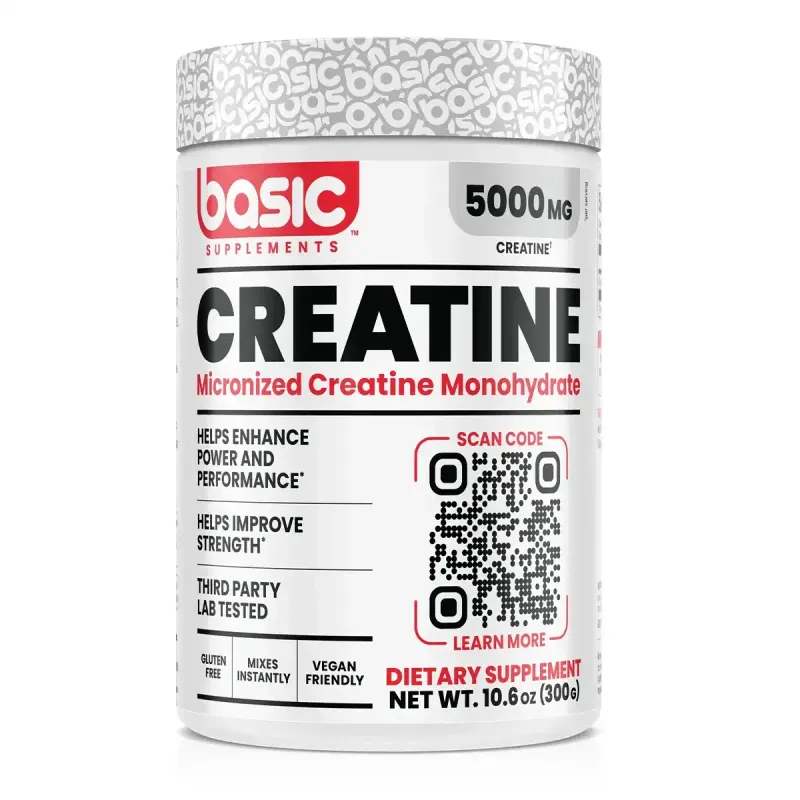 Basic Supplements Creatine 300g - Vegan, Gluten Free, Helps with Strength, Power and Performance