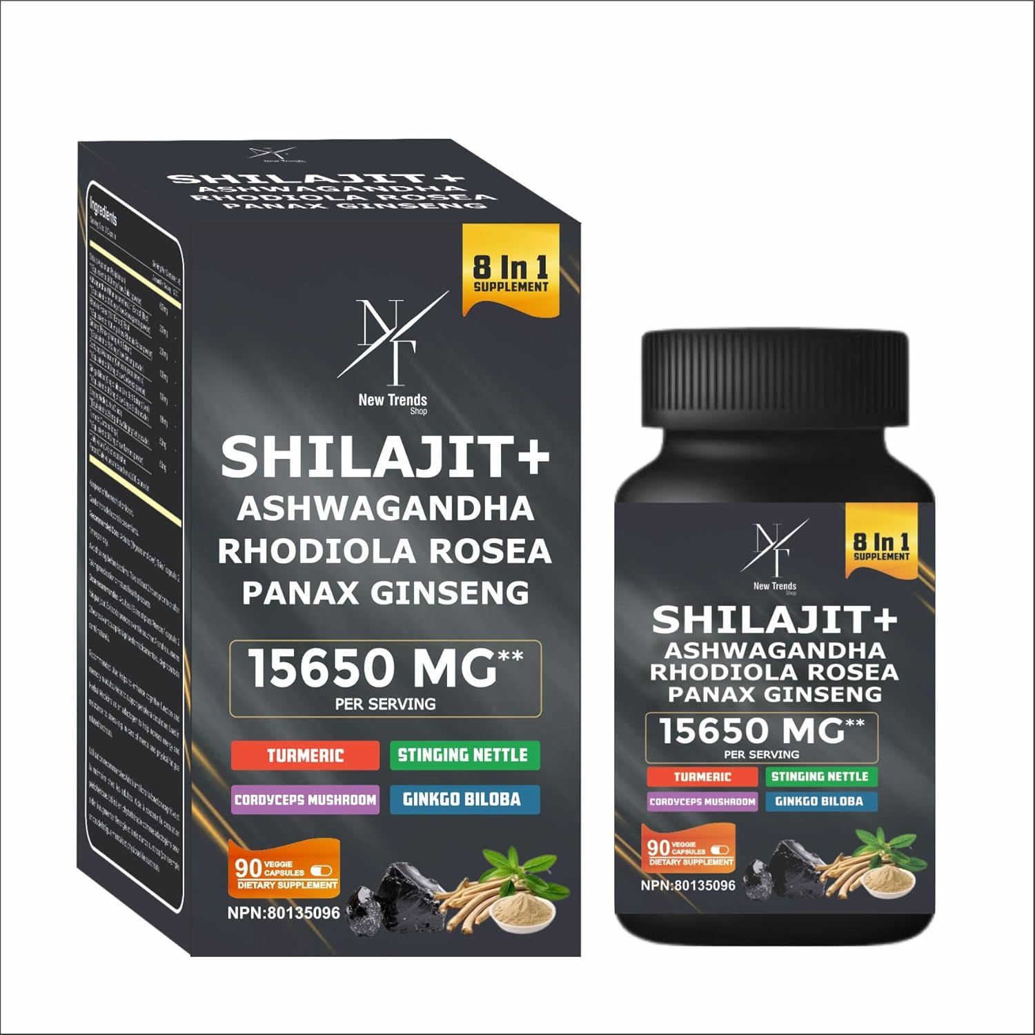 8-In-1 Pure Himalayan Shilajit With Ashwagandha, Rhodiola Panax Ginseng