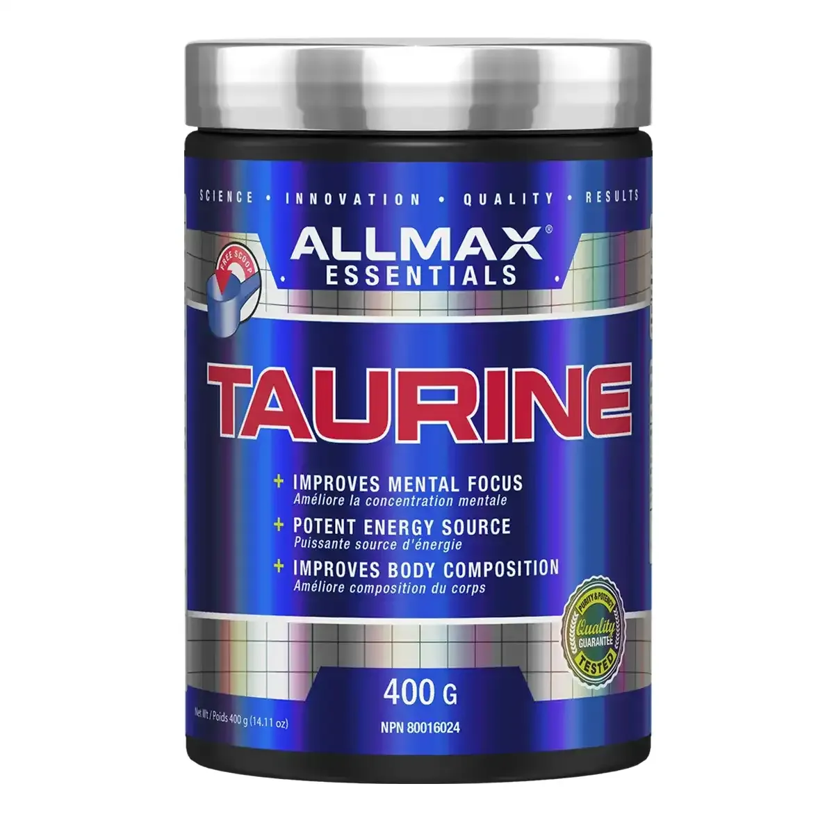 Allmax Taurine 400g - Organic, Unsweetened, Helps with Hydration, Bone Health and Heart Health