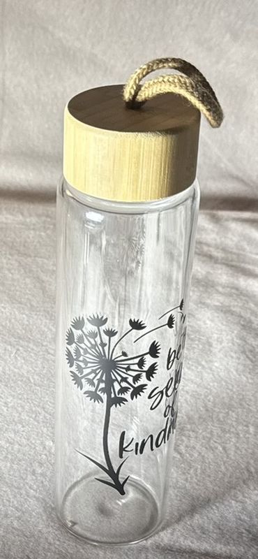 Glasflasche mit Holzdeckel "Be the Seed of Kindness" oder individueller Druck 500ml