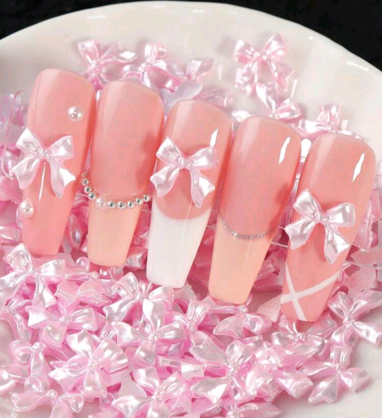 30pcs Pink Pearl Bows