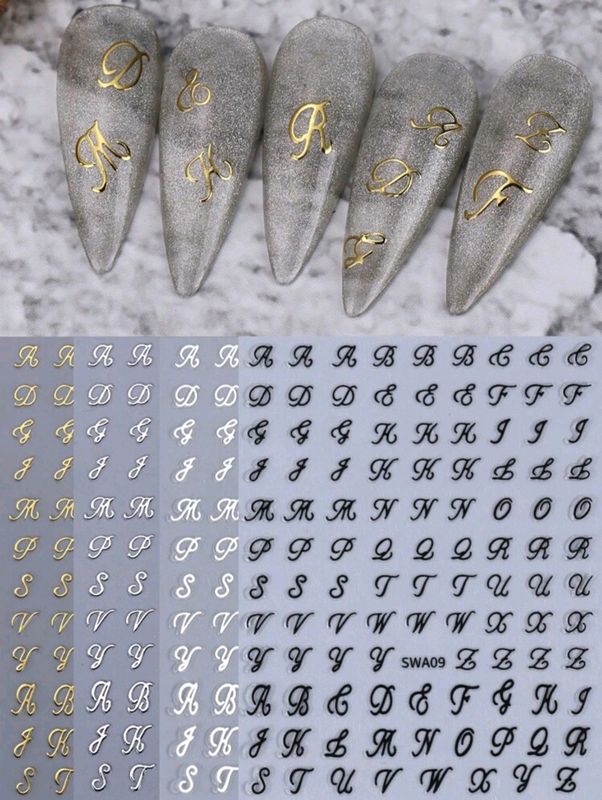 4pcs 3D Alphabet Nail Stickers