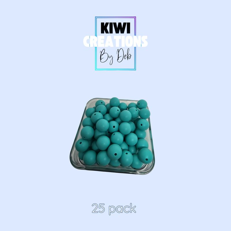 25 pack 15 mm silicone beads - Turquoise