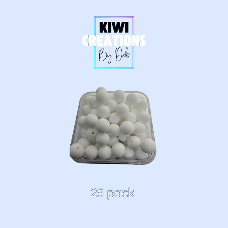 25 pack 15 mm silicone beads - White