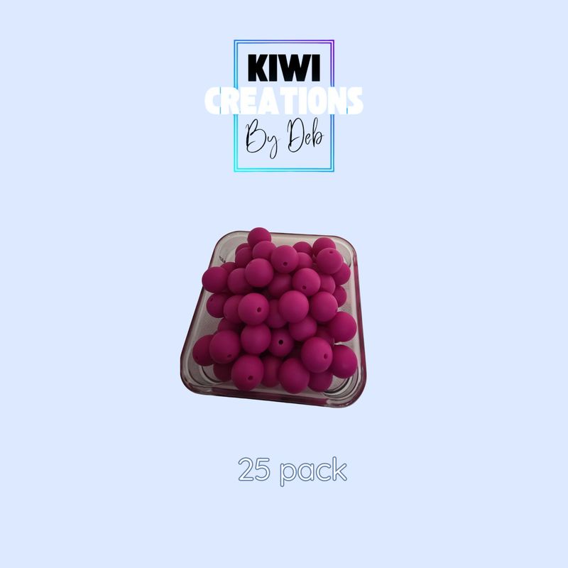 25 pack 15 mm silicone beads - Rose red