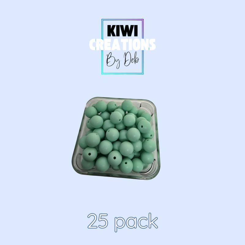 25 pack 15 mm silicone beads - Mint green