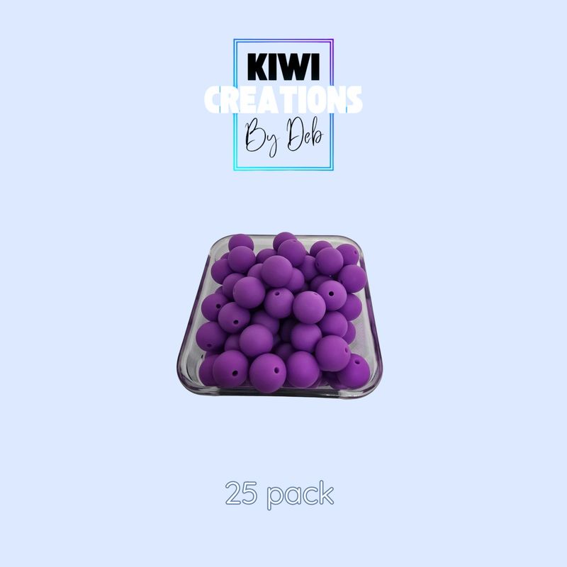 25 pack 15 mm silicone beads - Purple