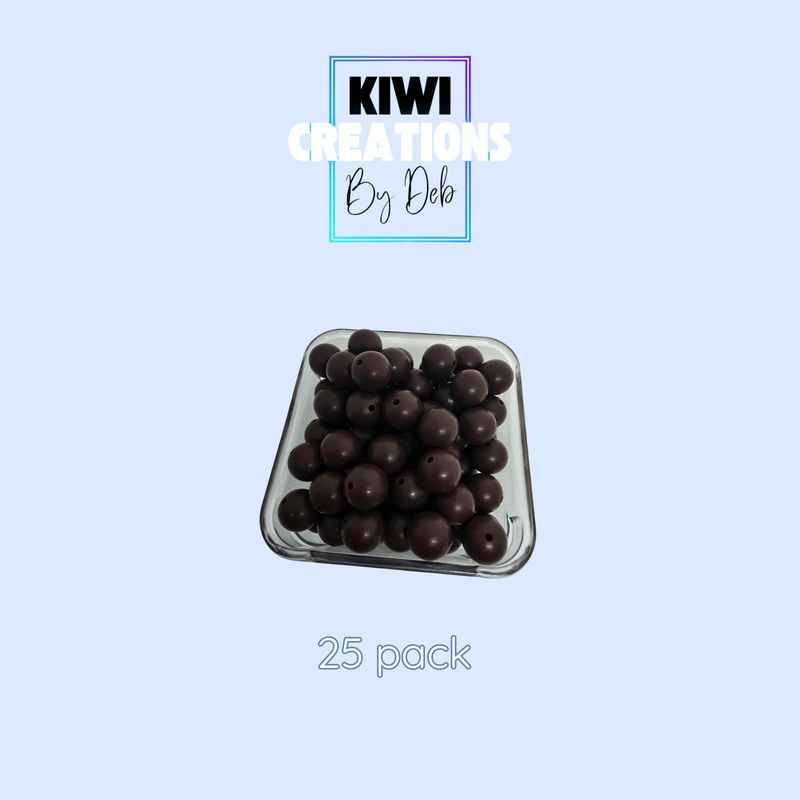 25 pack 15 mm silicone beads - Brown