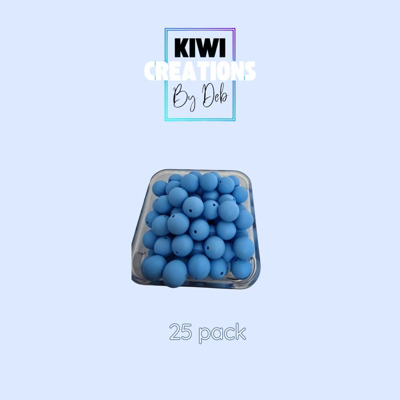 25 pack 15 mm silicone beads - Sky blue