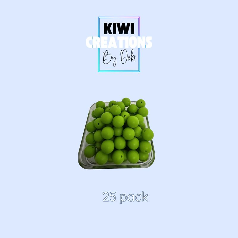 25 pack 15 mm silicone beads - Emerald green