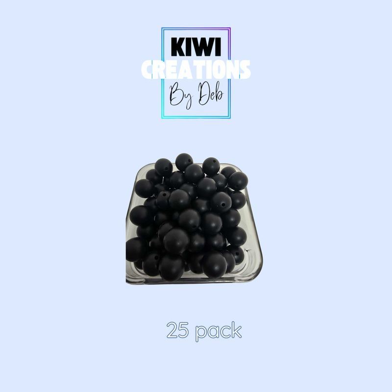 25 pack 15 mm silicone beads - Black