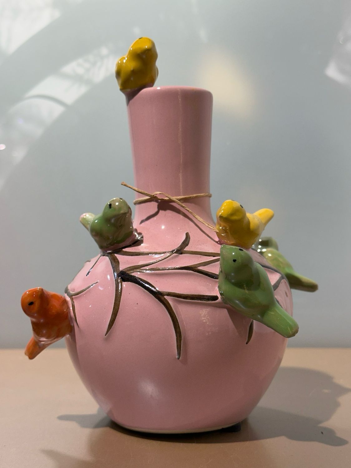 Vogeltjes vaas roze 19 cm