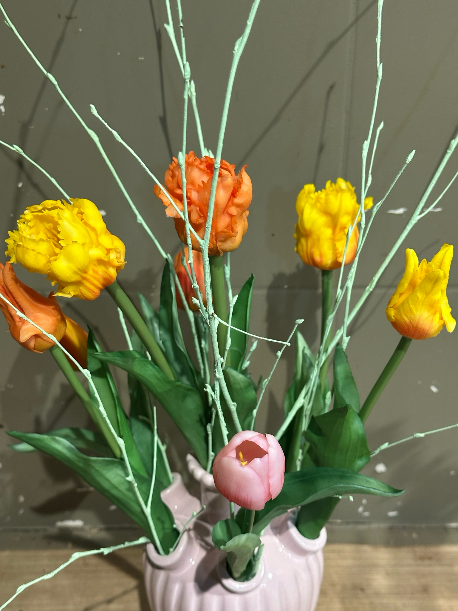 Tulpen vaas met zijden tulpen Roze