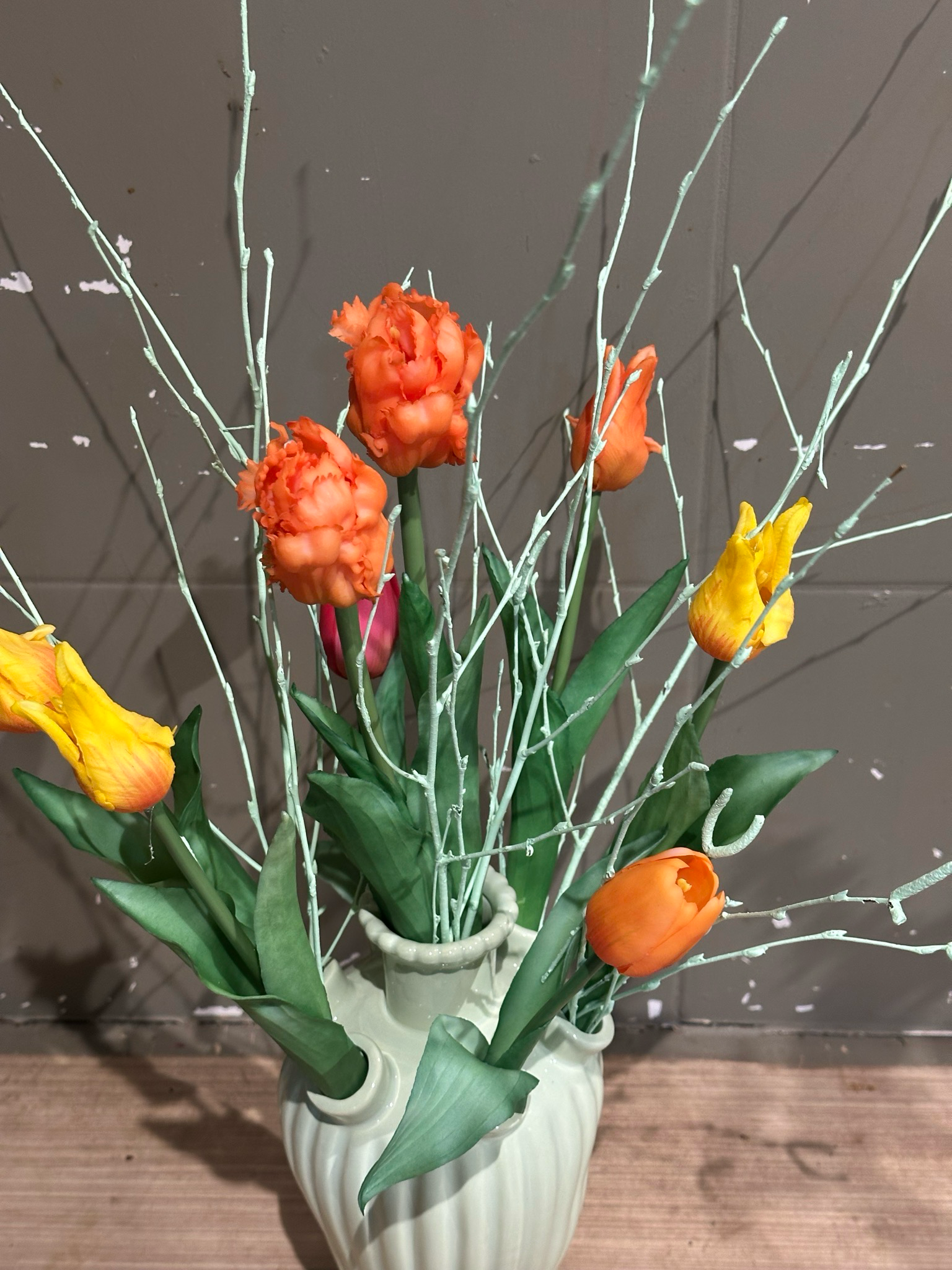 Tulpen vaas met zijden tulpen Munt Groen