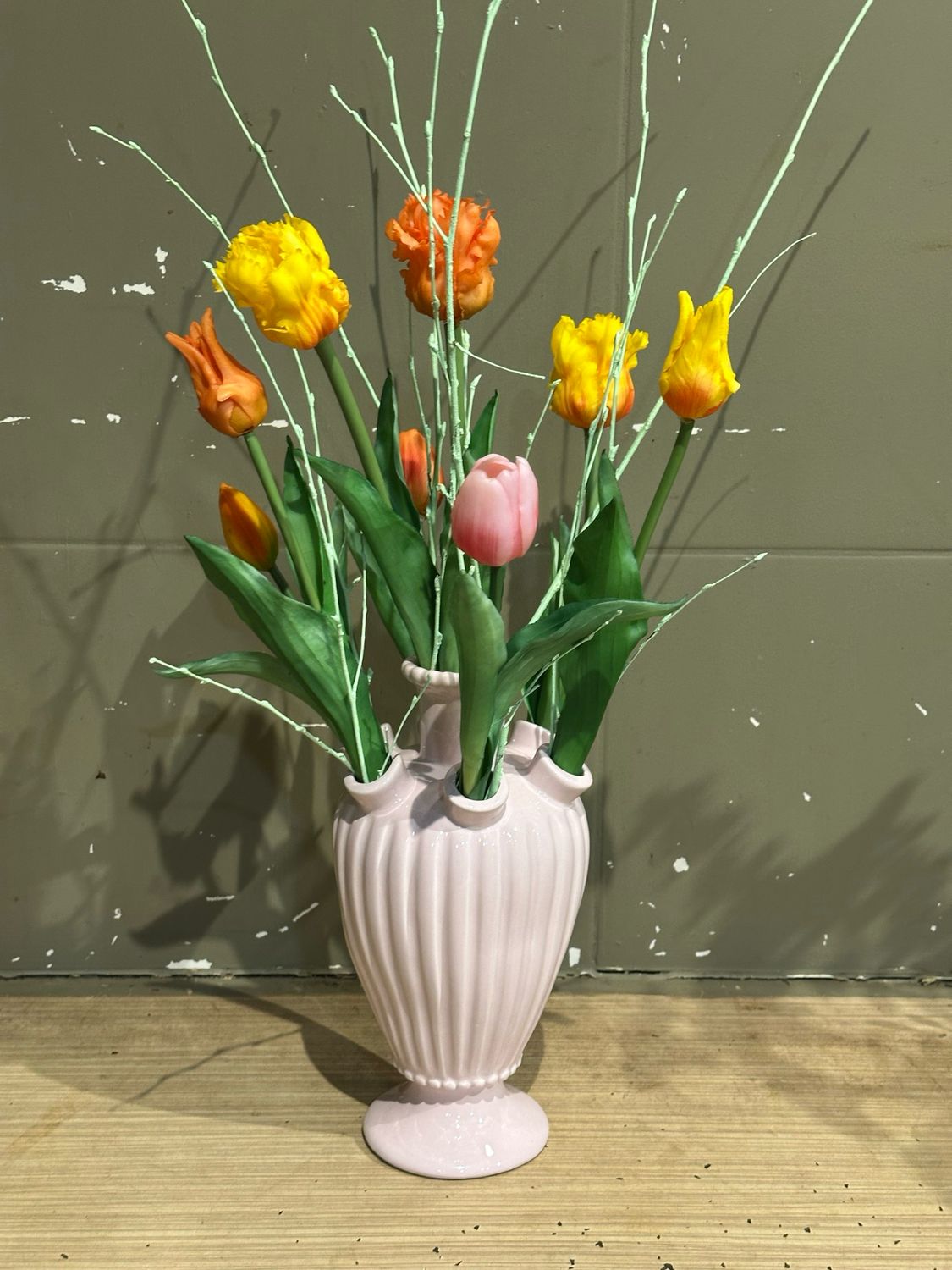 Tulpen vaas met zijden tulpen Roze