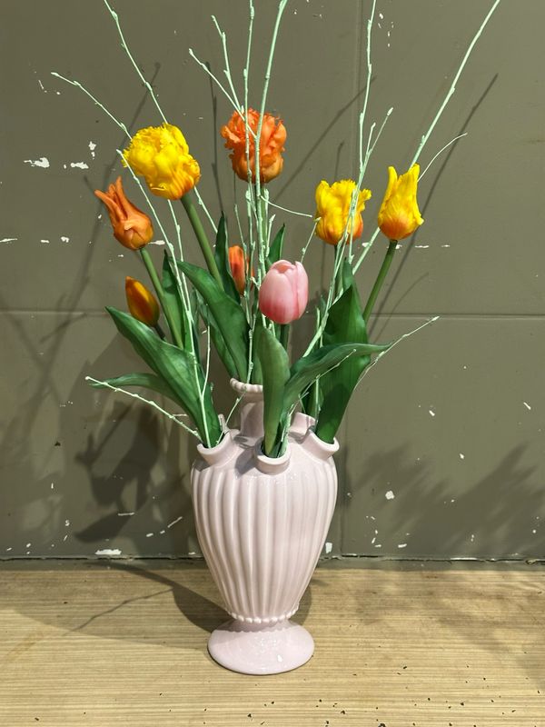 Tulpen vaas met zijden tulpen Roze