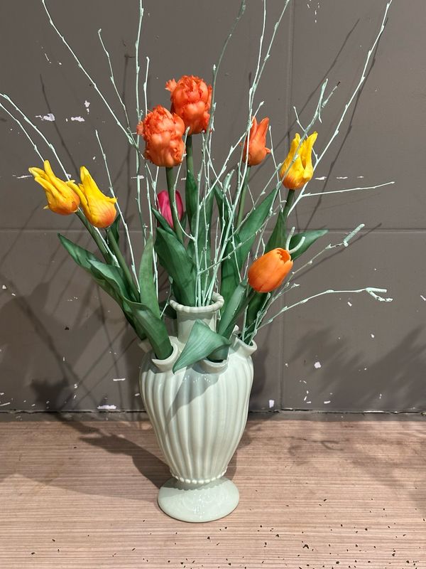 Tulpen vaas met zijden tulpen Munt Groen
