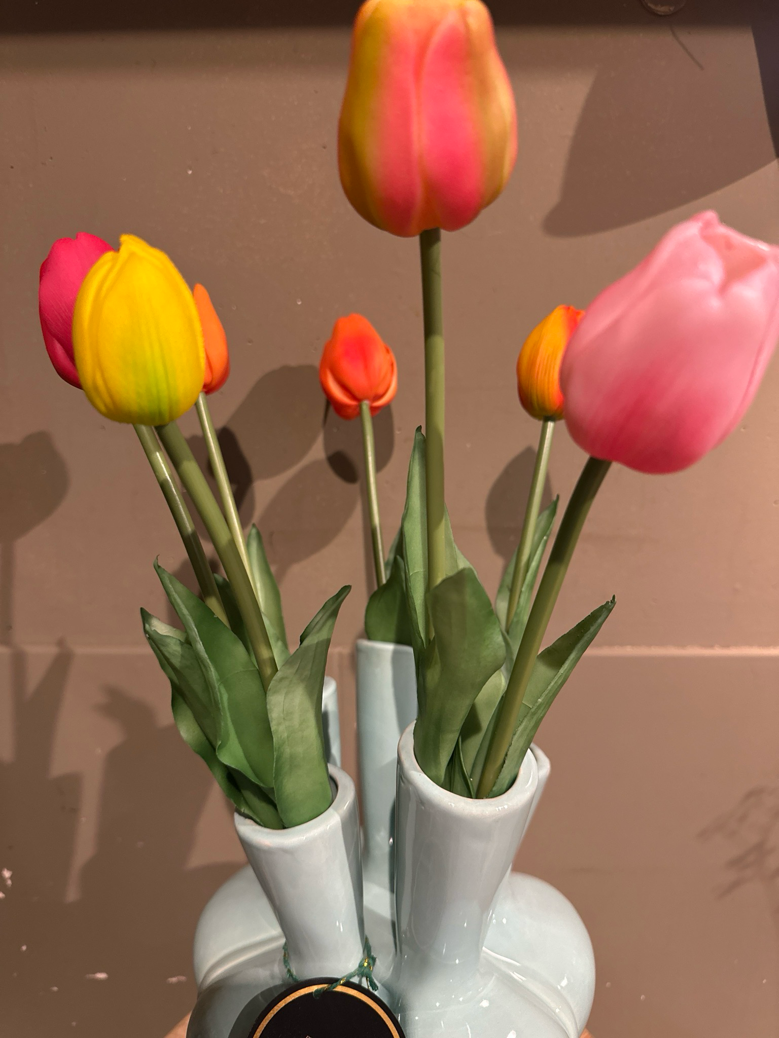 Tulpen vaas (turquoise) met zijde tulpen