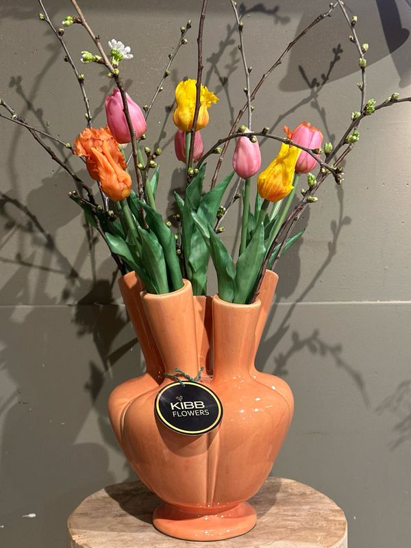 Tulpen vaas (Koraal) met zijde tulpen