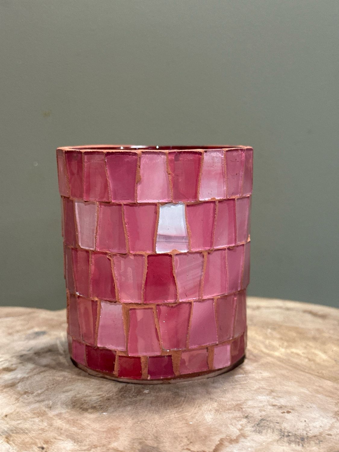 Mozaïek windlicht zacht roze