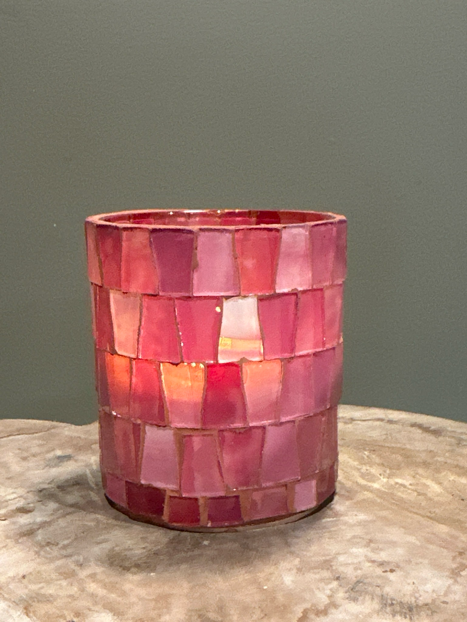 Mozaïek windlicht zacht roze