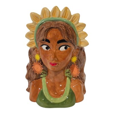 Mila with orange earrings vaas