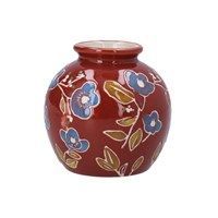 Vaas Bordeauxrood aardewerk met bloemenmotief