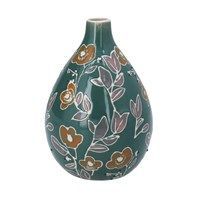 Groene vaas aardewerk met bloemenmotief