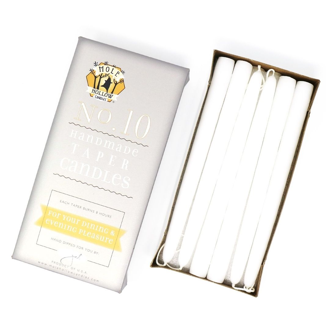 10&quot; Stark White Taper Candle Pair