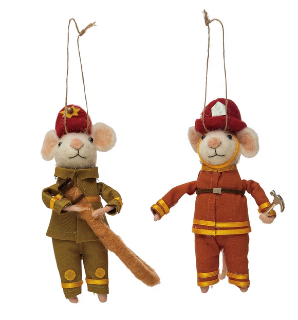 5&quot;H Wool Felt Fireman Mouse Ornament